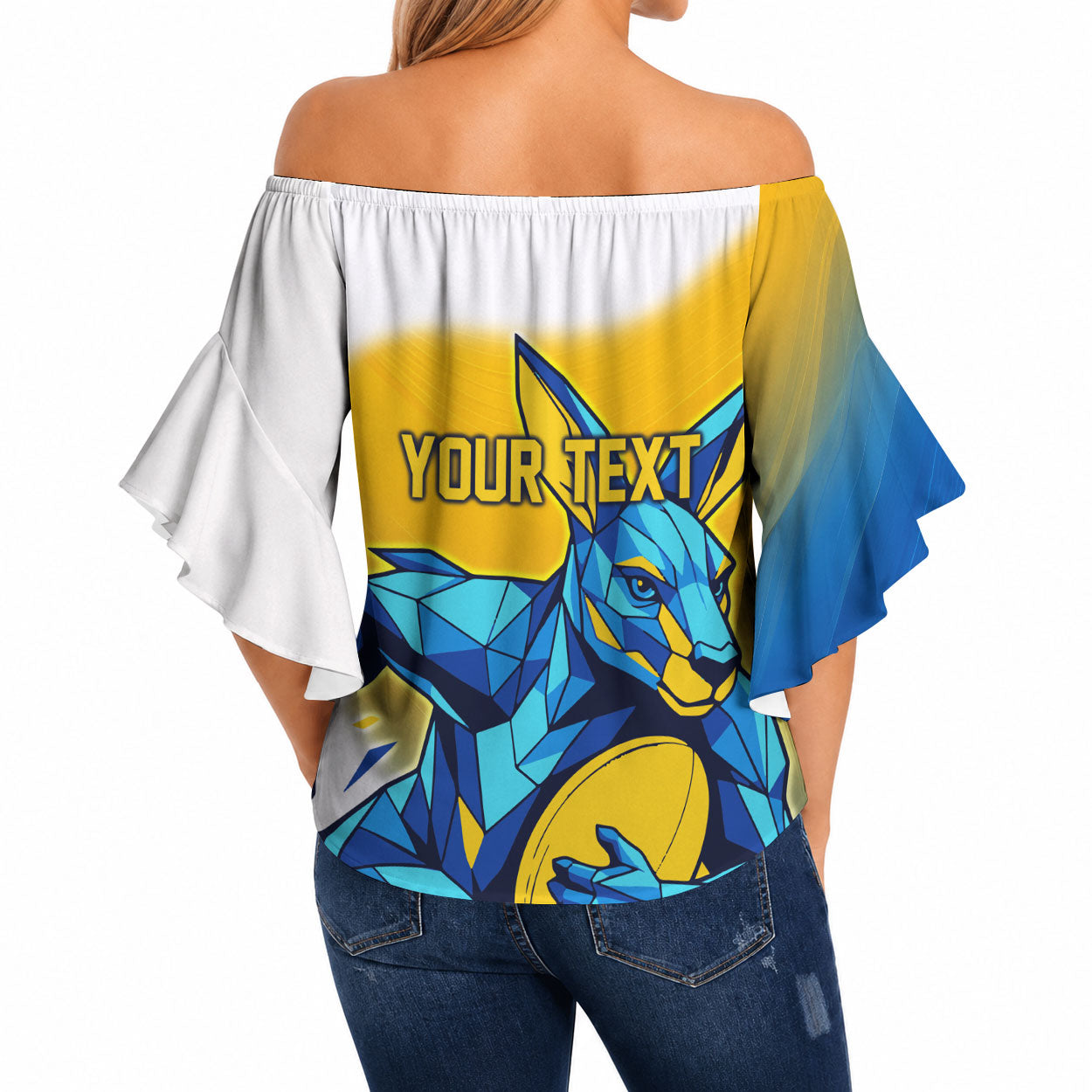Personalised Australian Oztag Kangaroo Mascot Off Shoulder Wrap Waist Top Try Tag Triumph Australia Abstract Geometric