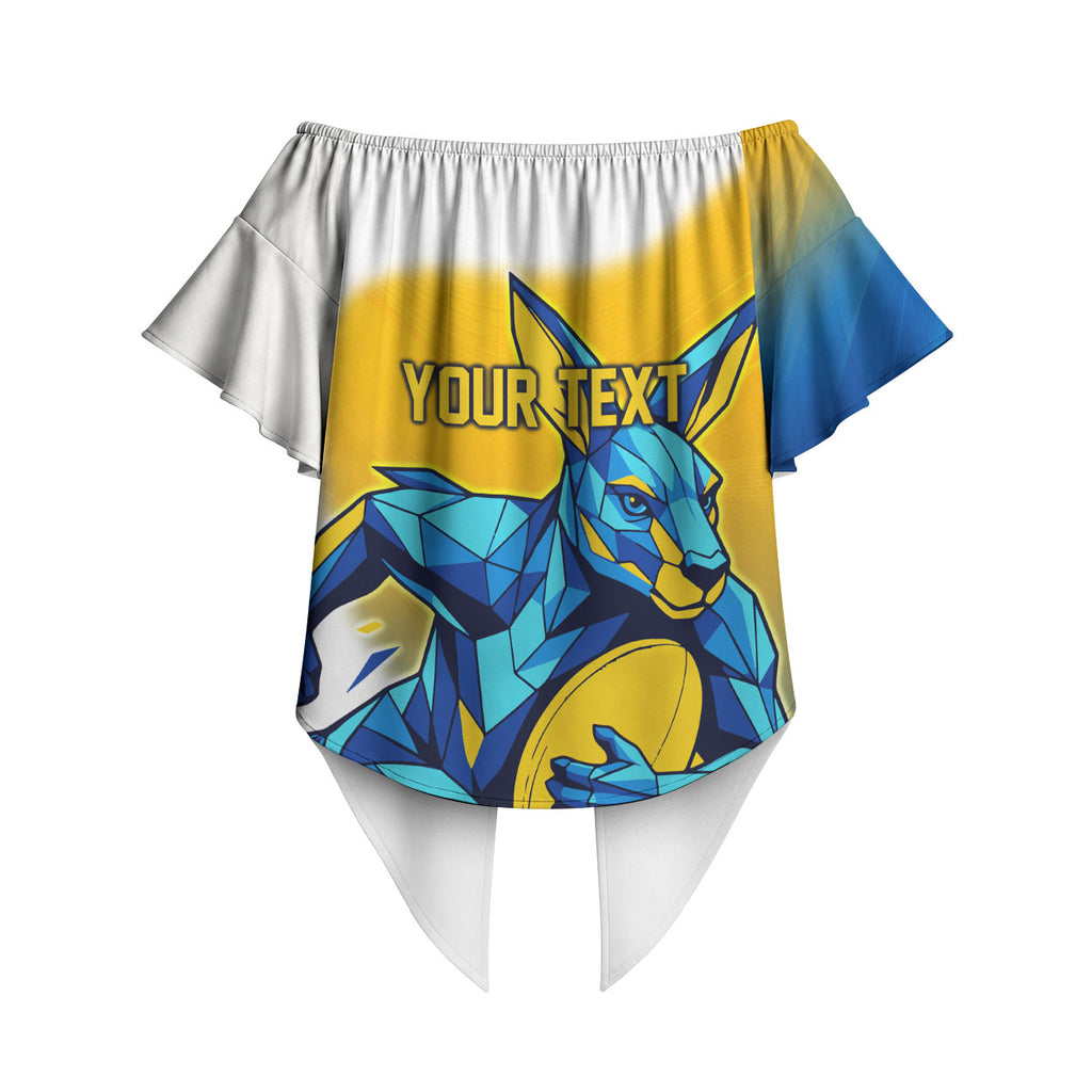 Personalised Australian Oztag Kangaroo Mascot Off Shoulder Wrap Waist Top Try Tag Triumph Australia Abstract Geometric