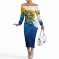 Personalised Australian Oztag Kangaroo Mascot Off The Shoulder Long Sleeve Dress Try Tag Triumph Australia Abstract Geometric