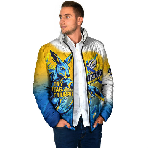Personalised Australian Oztag Kangaroo Mascot Padded Jacket Try Tag Triumph Australia Abstract Geometric