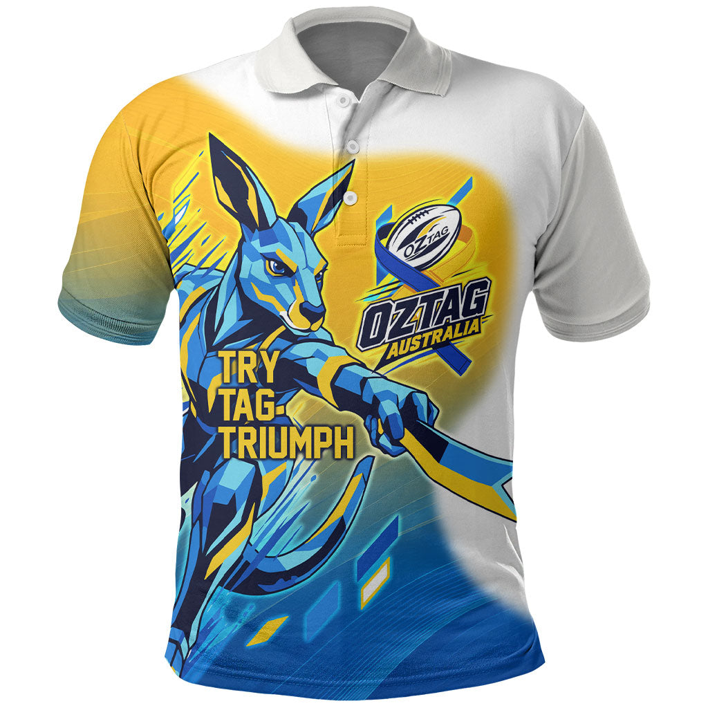Personalised Australian Oztag Kangaroo Mascot Polo Shirt Try Tag Triumph Australia Abstract Geometric