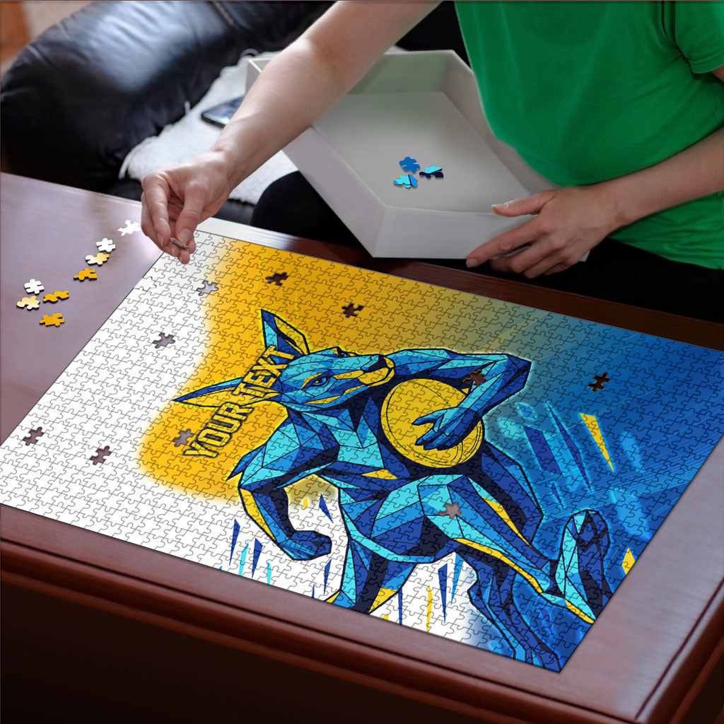 Personalised Australian Oztag Kangaroo Mascot Puzzle Try Tag Triumph Australia Abstract Geometric