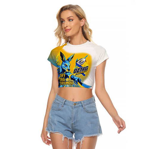 Personalised Australian Oztag Kangaroo Mascot Raglan Cropped T Shirt Try Tag Triumph Australia Abstract Geometric