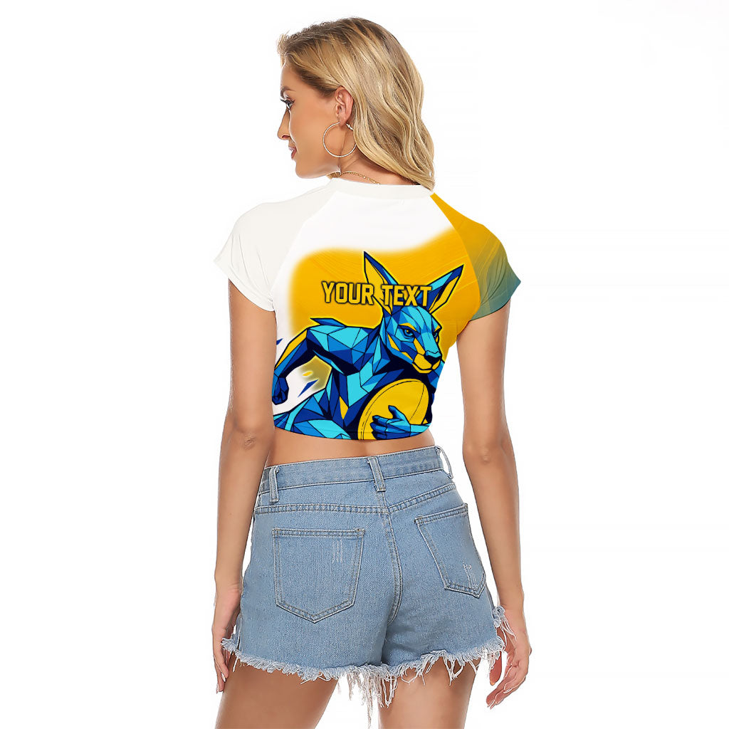 Personalised Australian Oztag Kangaroo Mascot Raglan Cropped T Shirt Try Tag Triumph Australia Abstract Geometric