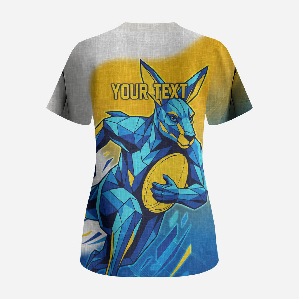 Personalised Australian Oztag Kangaroo Mascot Scrub Top Try Tag Triumph Australia Abstract Geometric