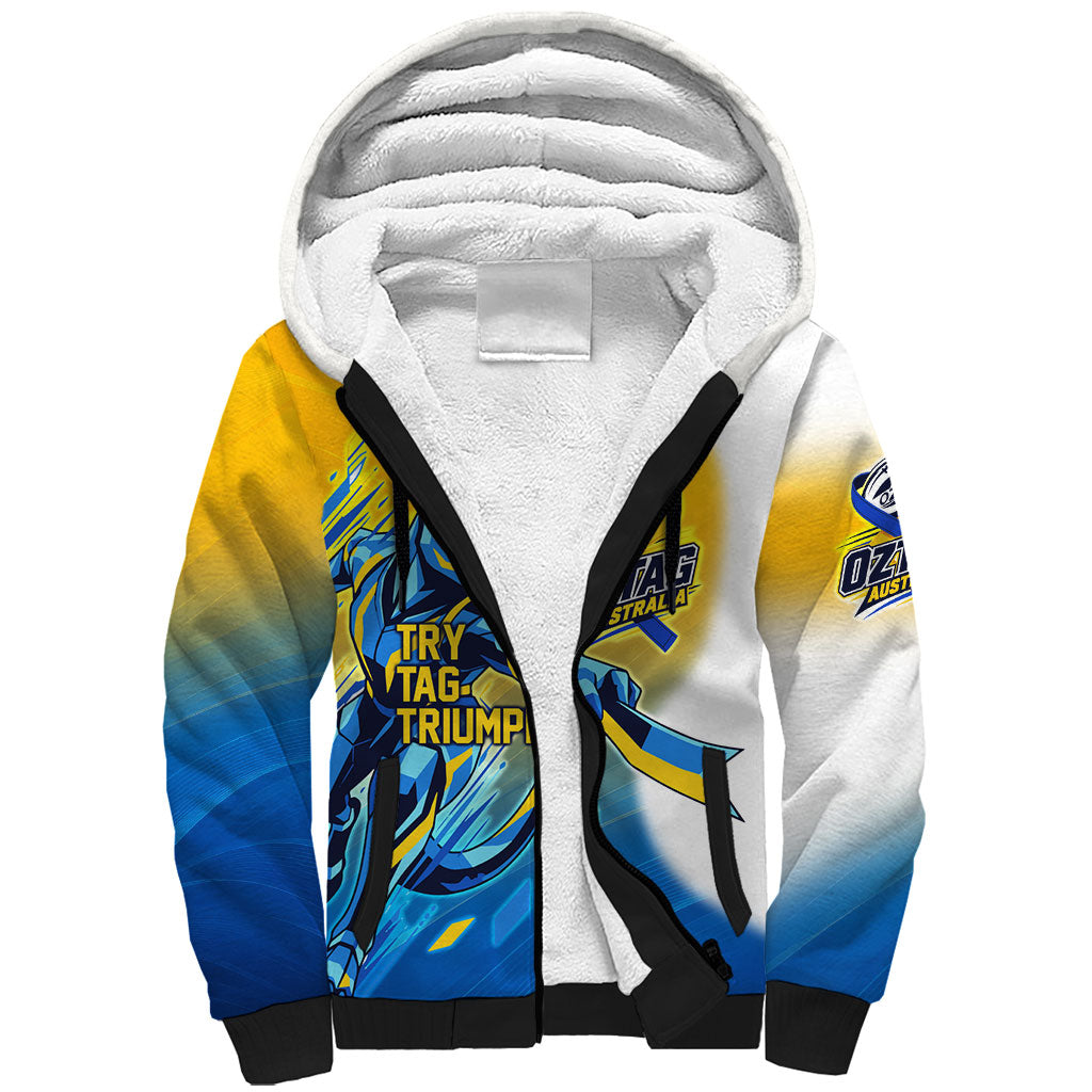 Personalised Australian Oztag Kangaroo Mascot Sherpa Hoodie Try Tag Triumph Australia Abstract Geometric