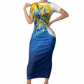 Personalised Australian Oztag Kangaroo Mascot Short Sleeve Bodycon Dress Try Tag Triumph Australia Abstract Geometric