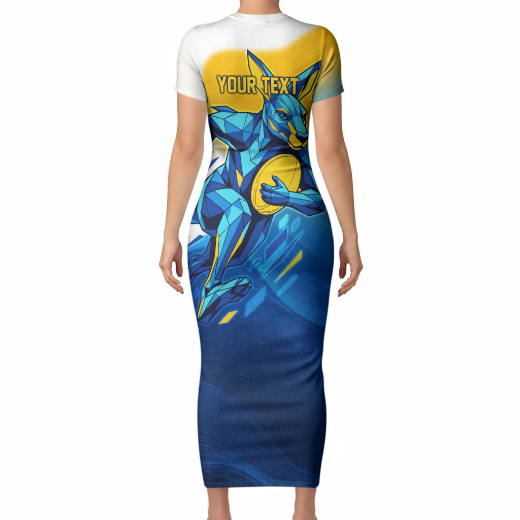 Personalised Australian Oztag Kangaroo Mascot Short Sleeve Bodycon Dress Try Tag Triumph Australia Abstract Geometric