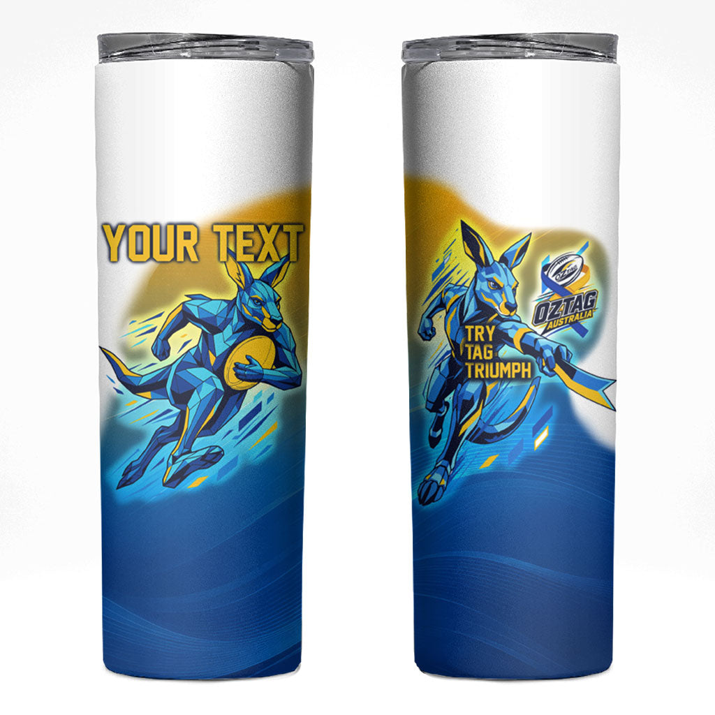 Personalised Australian Oztag Kangaroo Mascot Skinny Tumbler Try Tag Triumph Australia Abstract Geometric