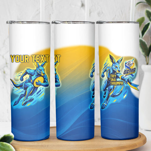 Personalised Australian Oztag Kangaroo Mascot Skinny Tumbler Try Tag Triumph Australia Abstract Geometric
