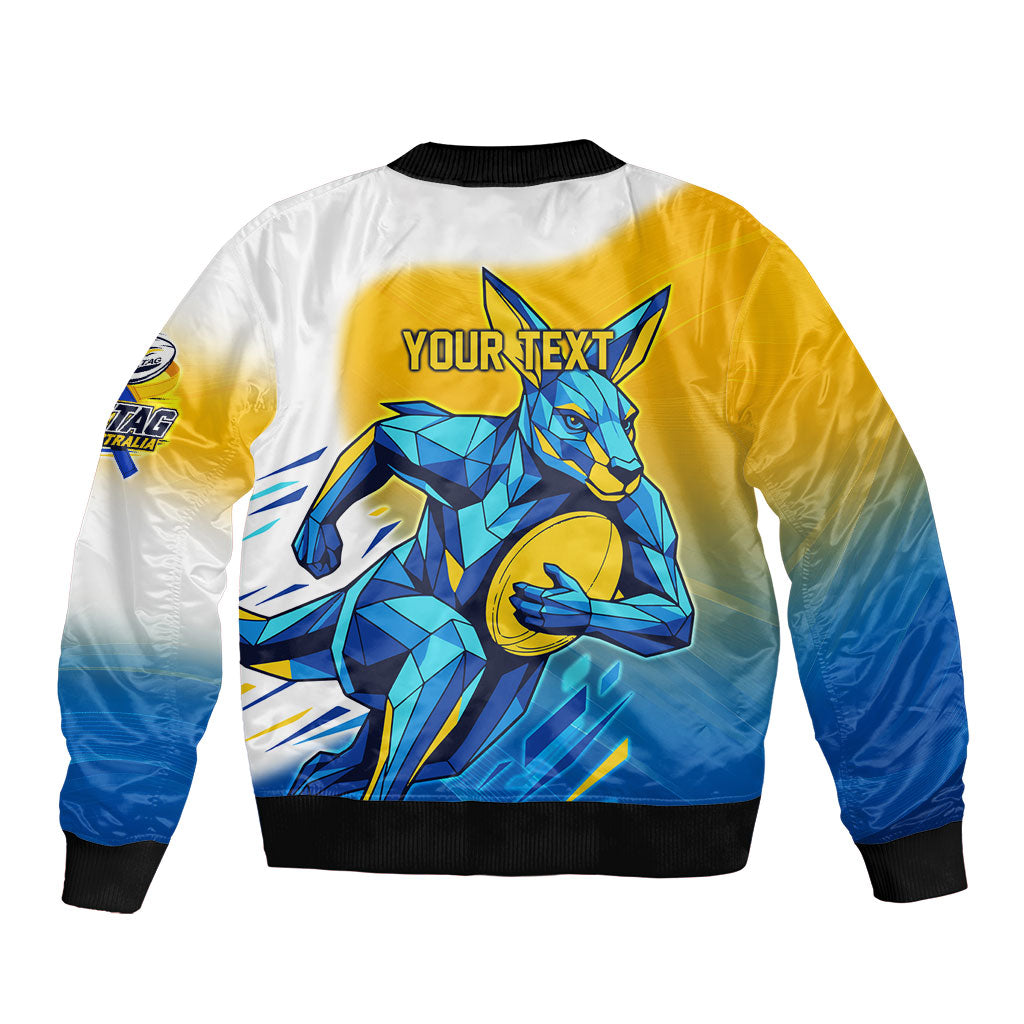 Personalised Australian Oztag Kangaroo Mascot Sleeve Zip Bomber Jacket Try Tag Triumph Australia Abstract Geometric
