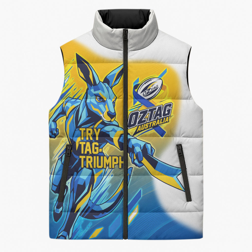 Personalised Australian Oztag Kangaroo Mascot Sleeveless Puffer Jacket Try Tag Triumph Australia Abstract Geometric