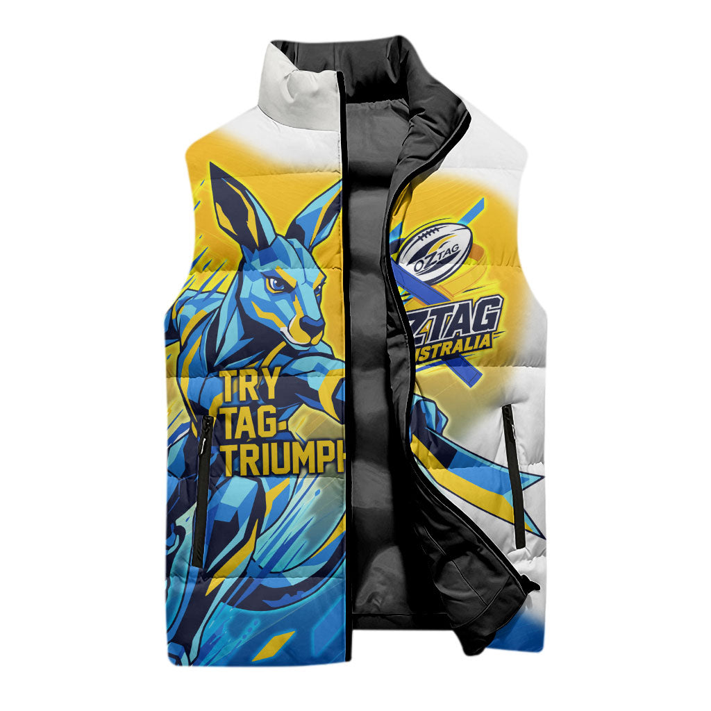 Personalised Australian Oztag Kangaroo Mascot Sleeveless Puffer Jacket Try Tag Triumph Australia Abstract Geometric