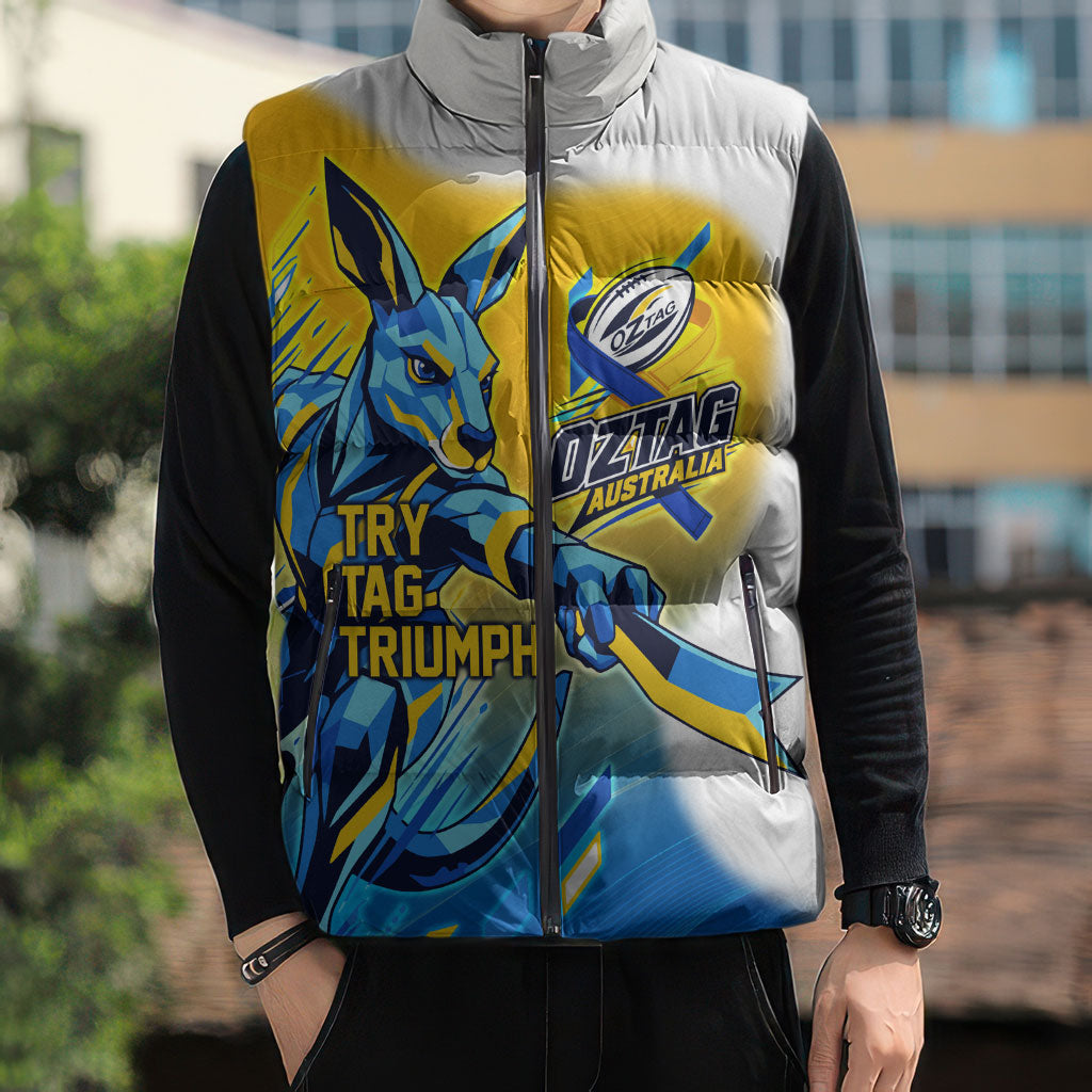 Personalised Australian Oztag Kangaroo Mascot Sleeveless Puffer Jacket Try Tag Triumph Australia Abstract Geometric