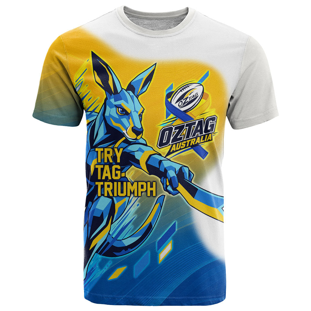 Personalised Australian Oztag Kangaroo Mascot T Shirt Try Tag Triumph Australia Abstract Geometric