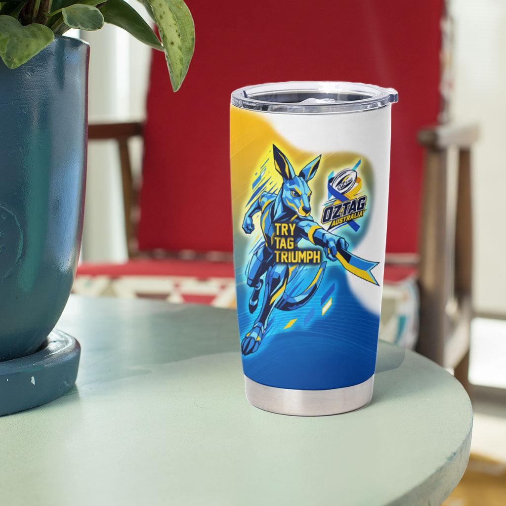Personalised Australian Oztag Kangaroo Mascot Tumbler Cup Try Tag Triumph Australia Abstract Geometric