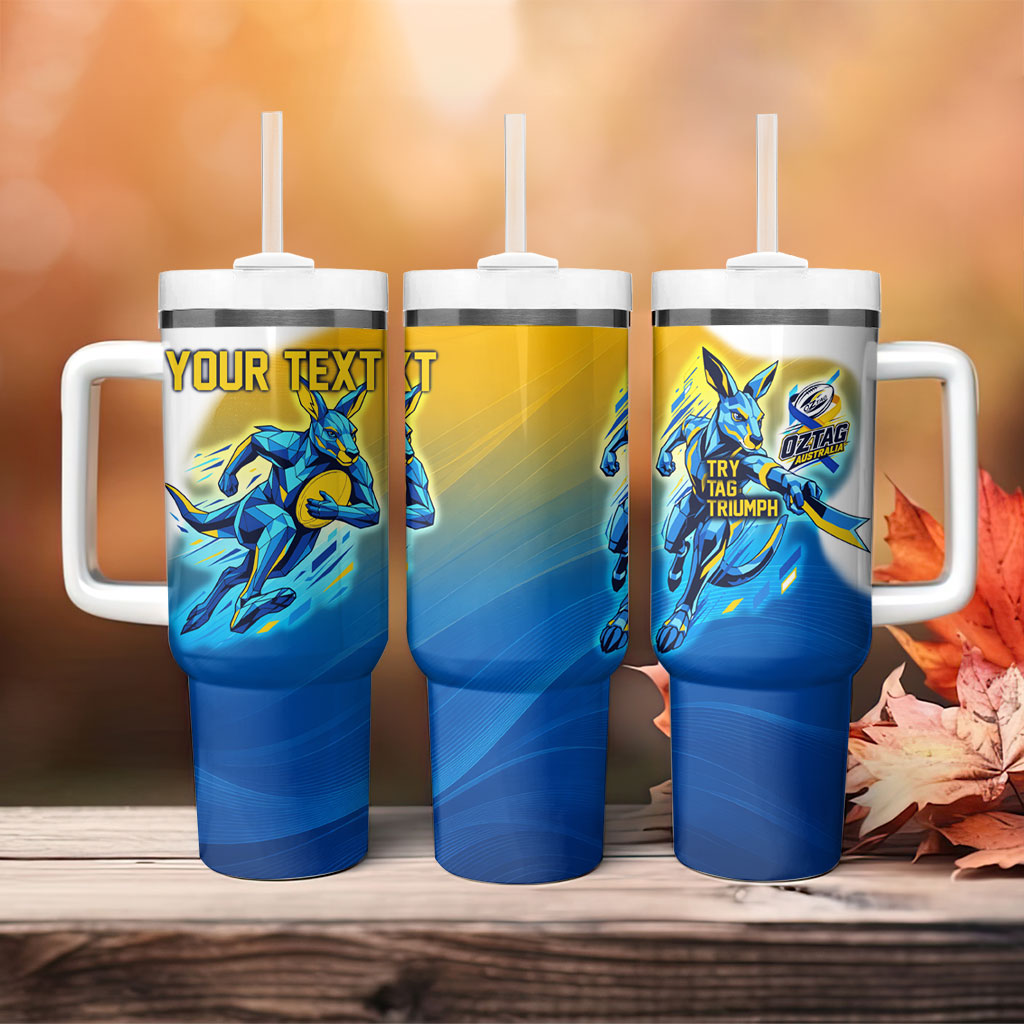 Personalised Australian Oztag Kangaroo Mascot Tumbler With Handle Try Tag Triumph Australia Abstract Geometric