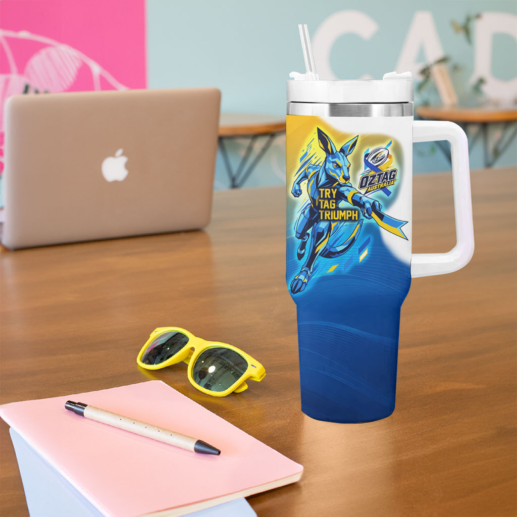 Personalised Australian Oztag Kangaroo Mascot Tumbler With Handle Try Tag Triumph Australia Abstract Geometric