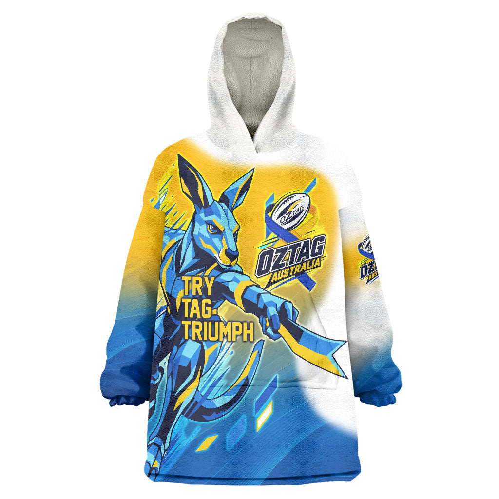 Personalised Australian Oztag Kangaroo Mascot Wearable Blanket Hoodie Try Tag Triumph Australia Abstract Geometric