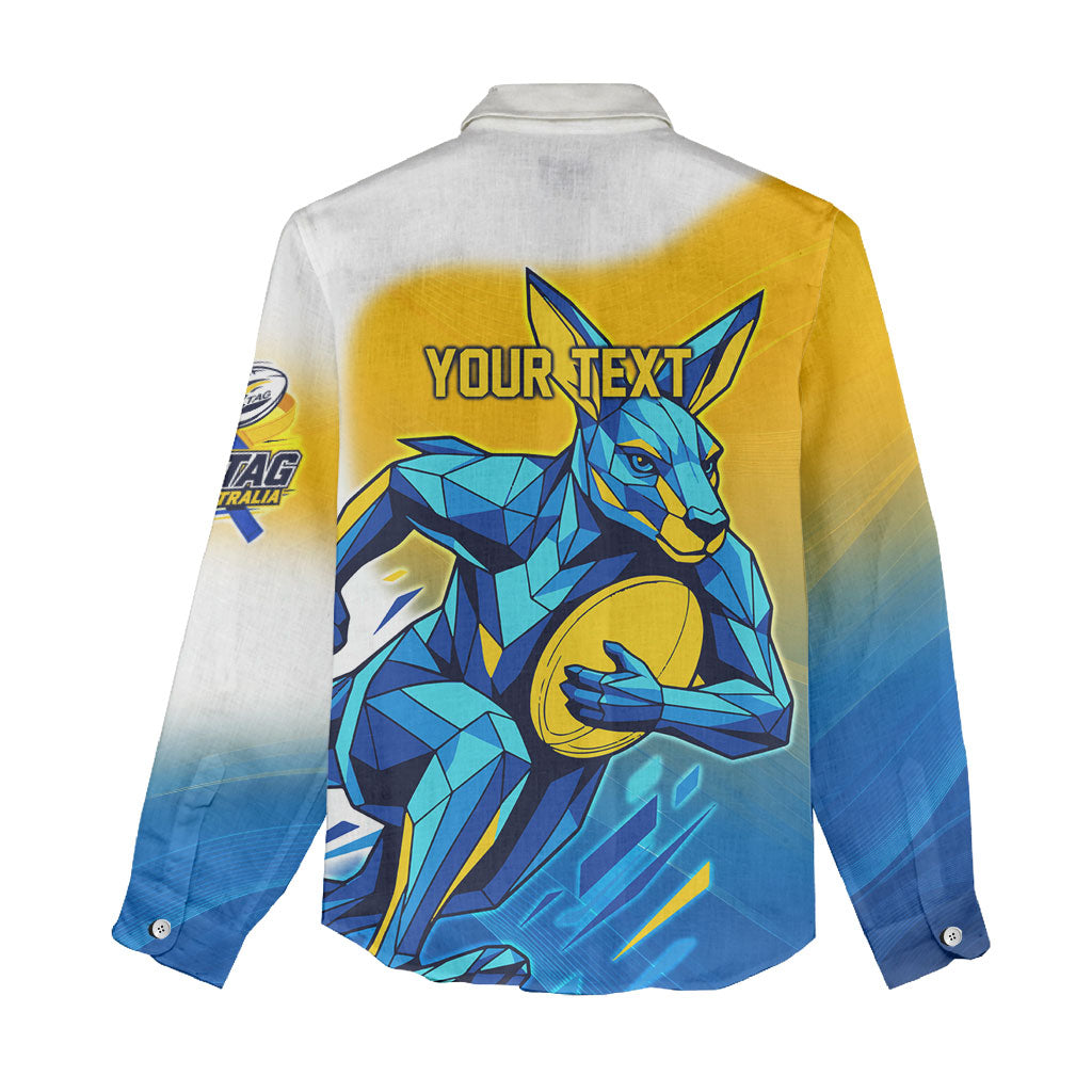 Personalised Australian Oztag Kangaroo Mascot Women Casual Shirt Try Tag Triumph Australia Abstract Geometric