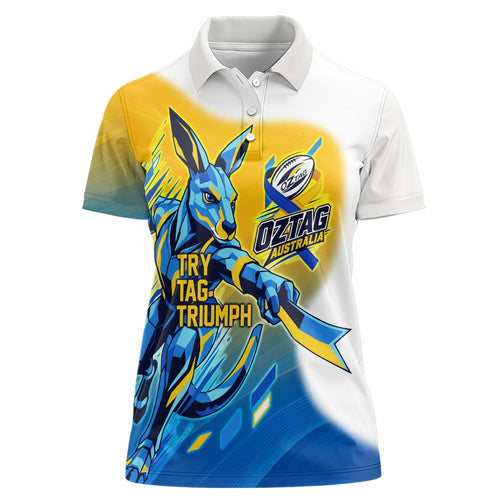 Personalised Australian Oztag Kangaroo Mascot Women Polo Shirt Try Tag Triumph Australia Abstract Geometric