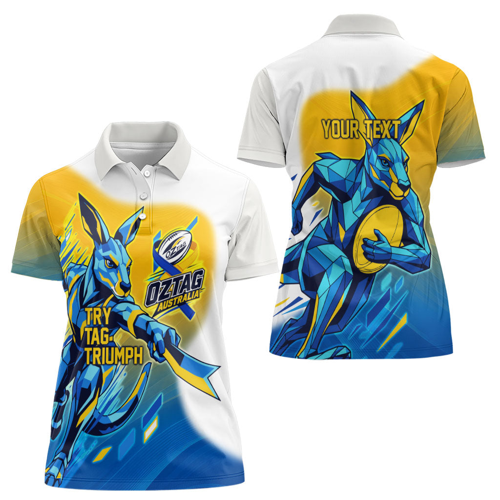 Personalised Australian Oztag Kangaroo Mascot Women Polo Shirt Try Tag Triumph Australia Abstract Geometric
