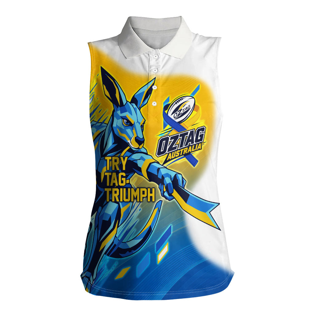 Personalised Australian Oztag Kangaroo Mascot Women Sleeveless Polo Shirt Try Tag Triumph Australia Abstract Geometric