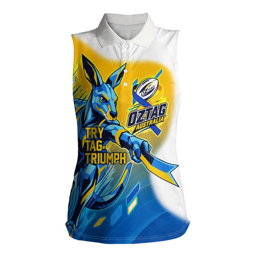 Personalised Australian Oztag Kangaroo Mascot Women Sleeveless Polo Shirt Try Tag Triumph Australia Abstract Geometric
