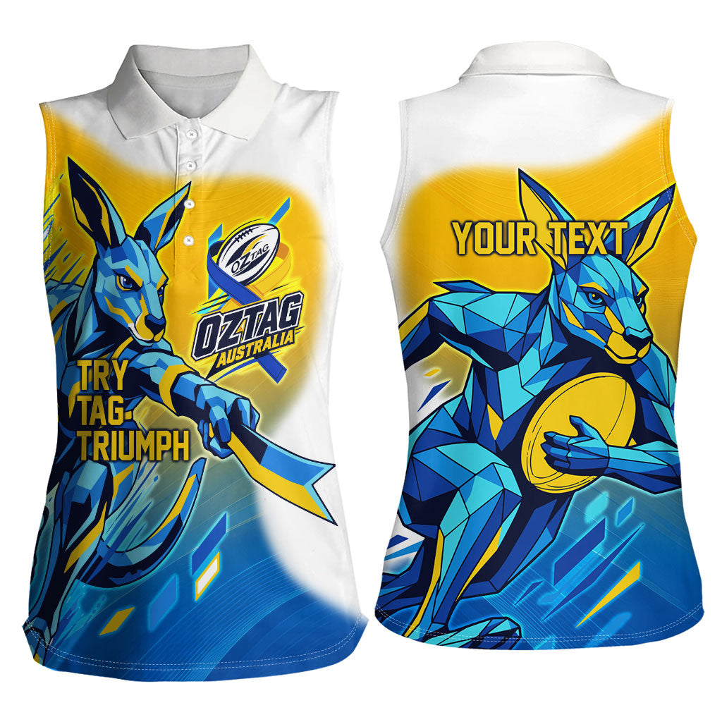 Personalised Australian Oztag Kangaroo Mascot Women Sleeveless Polo Shirt Try Tag Triumph Australia Abstract Geometric
