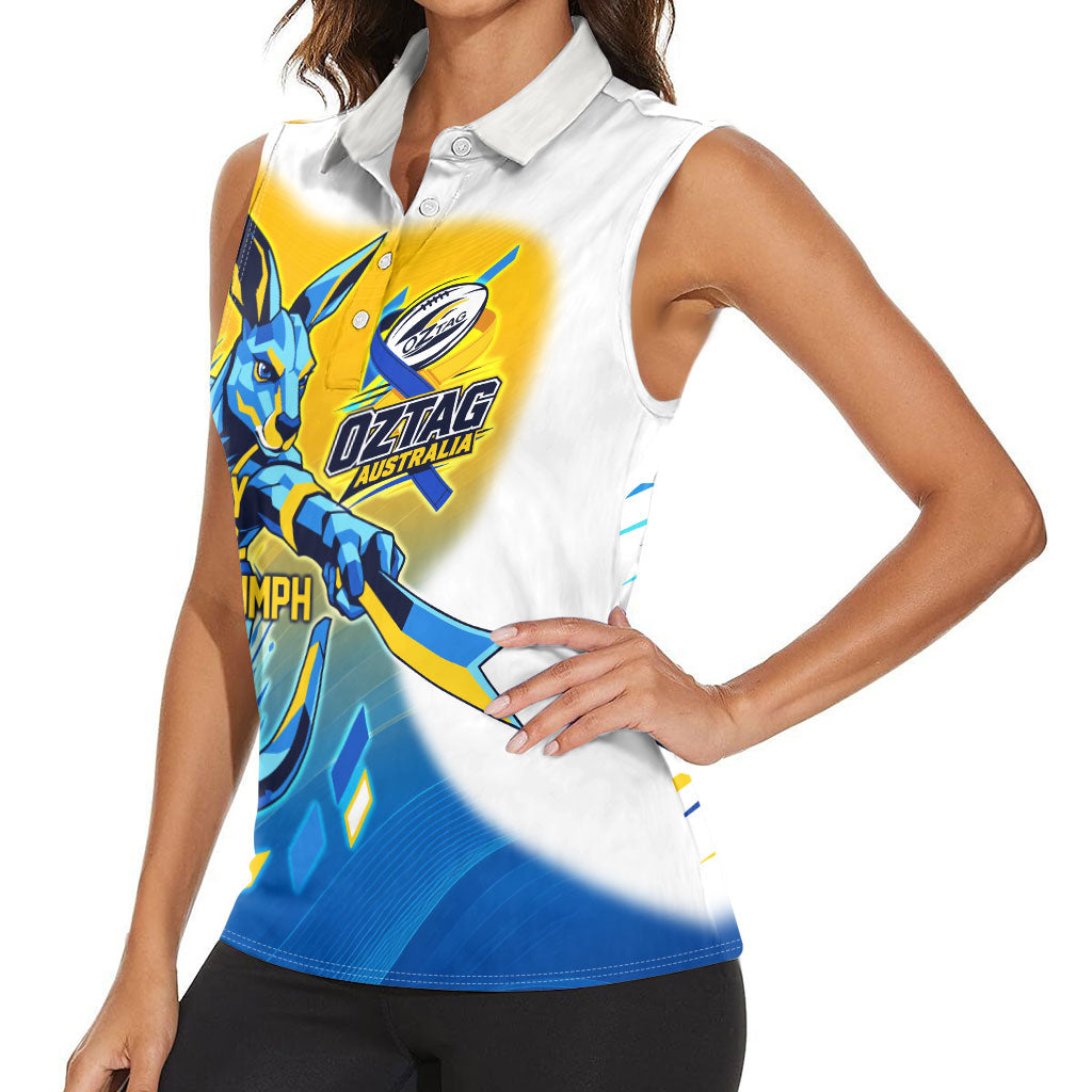 Personalised Australian Oztag Kangaroo Mascot Women Sleeveless Polo Shirt Try Tag Triumph Australia Abstract Geometric