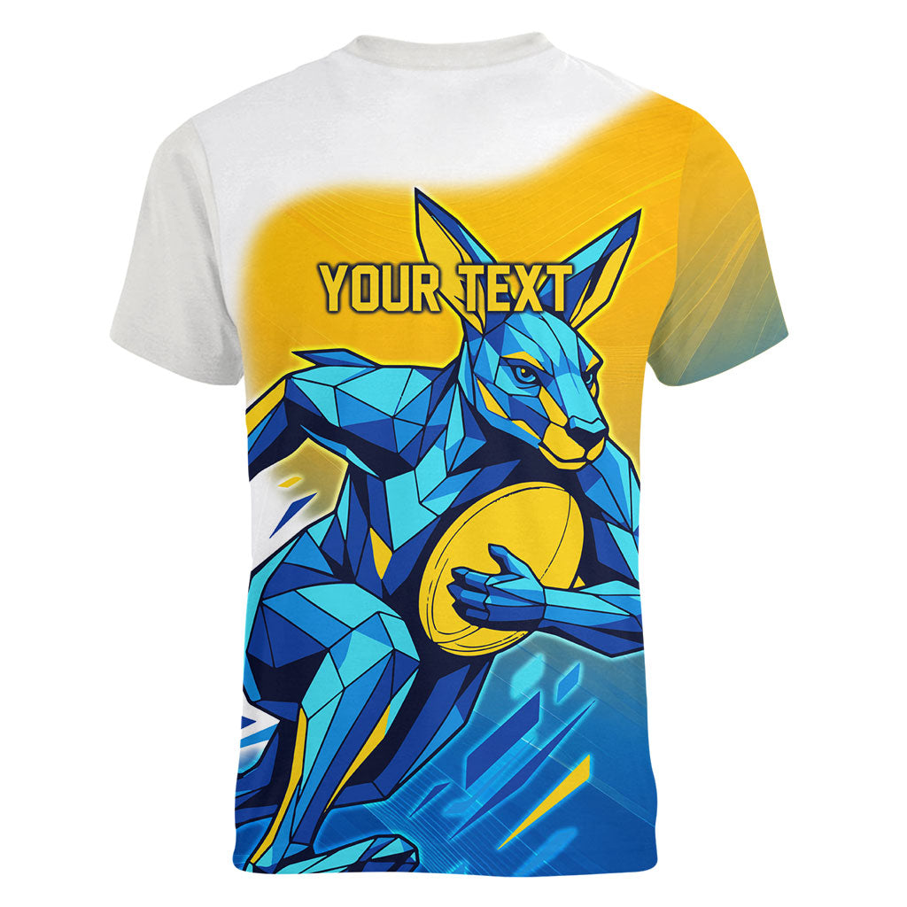Personalised Australian Oztag Kangaroo Mascot Women V-Neck T-Shirt Try Tag Triumph Australia Abstract Geometric