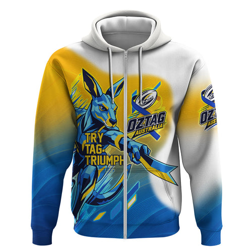 Personalised Australian Oztag Kangaroo Mascot Zip Hoodie Try Tag Triumph Australia Abstract Geometric