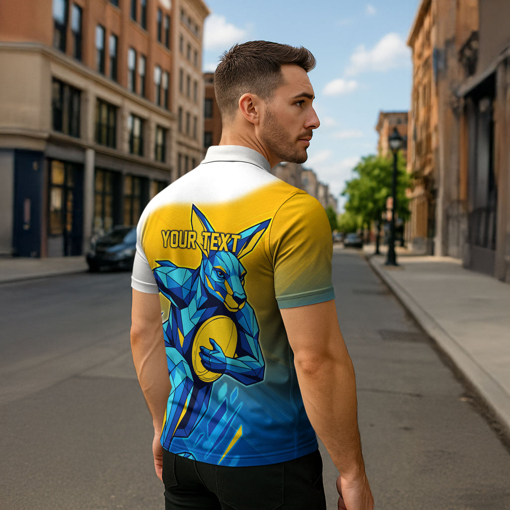 Personalised Australian Oztag Kangaroo Mascot Zipper Polo Shirt Try Tag Triumph Australia Abstract Geometric