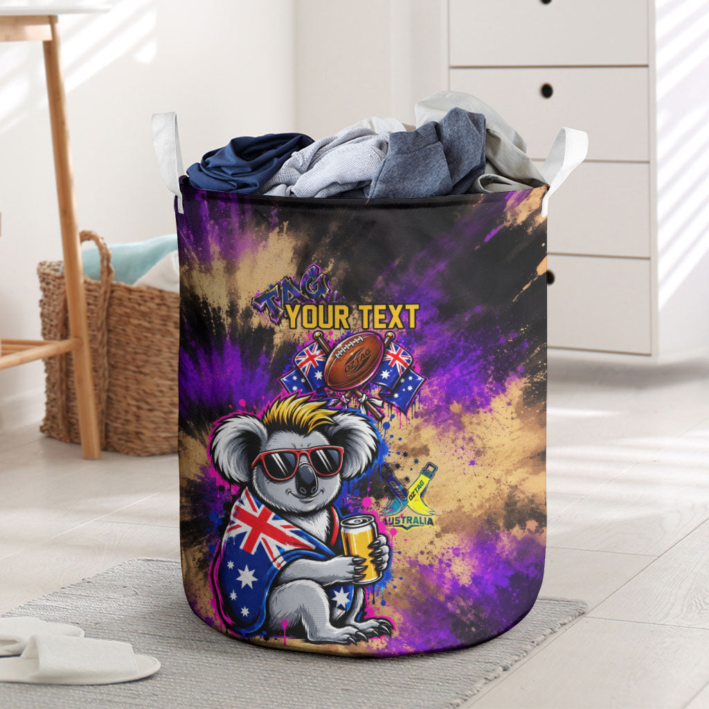 Personalised Australian Oztag Koala Mascot Laundry Basket Cool Koala Sunglasses Tie Dye Paint Splatter