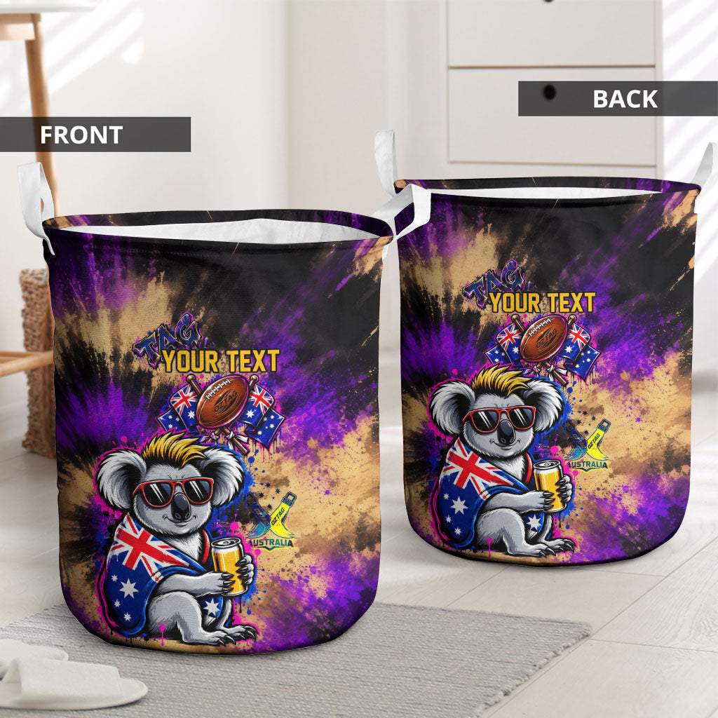 Personalised Australian Oztag Koala Mascot Laundry Basket Cool Koala Sunglasses Tie Dye Paint Splatter