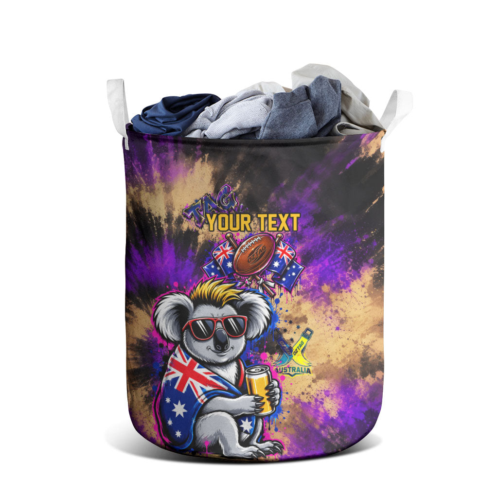 Personalised Australian Oztag Koala Mascot Laundry Basket Cool Koala Sunglasses Tie Dye Paint Splatter