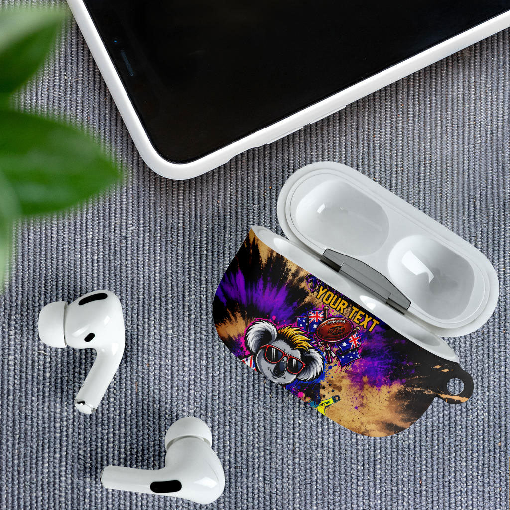 Personalised Australian Oztag Koala Mascot AirPods Case Cool Koala Sunglasses Tie Dye Paint Splatter