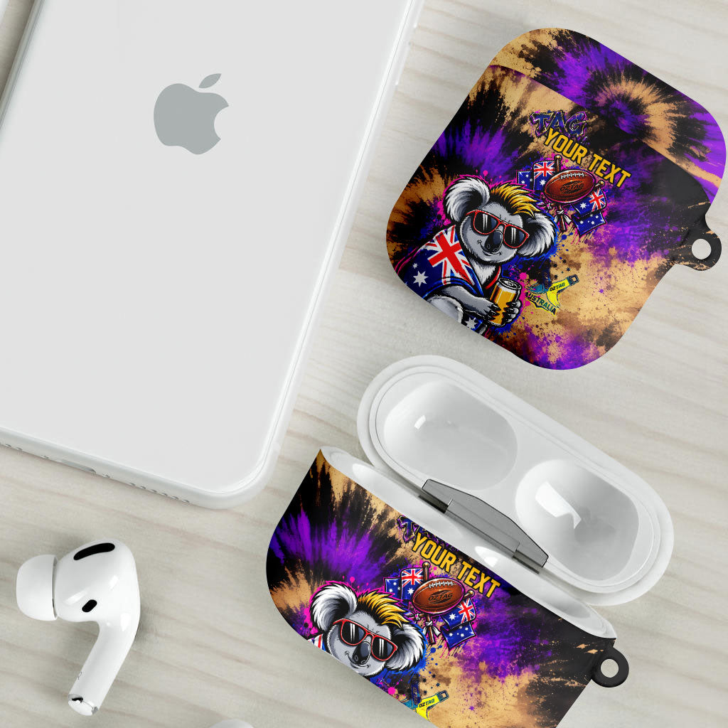 Personalised Australian Oztag Koala Mascot AirPods Case Cool Koala Sunglasses Tie Dye Paint Splatter