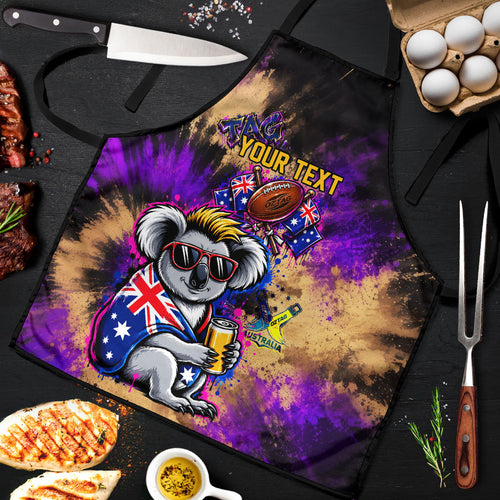 Personalised Australian Oztag Koala Mascot Apron Cool Koala Sunglasses Tie Dye Paint Splatter