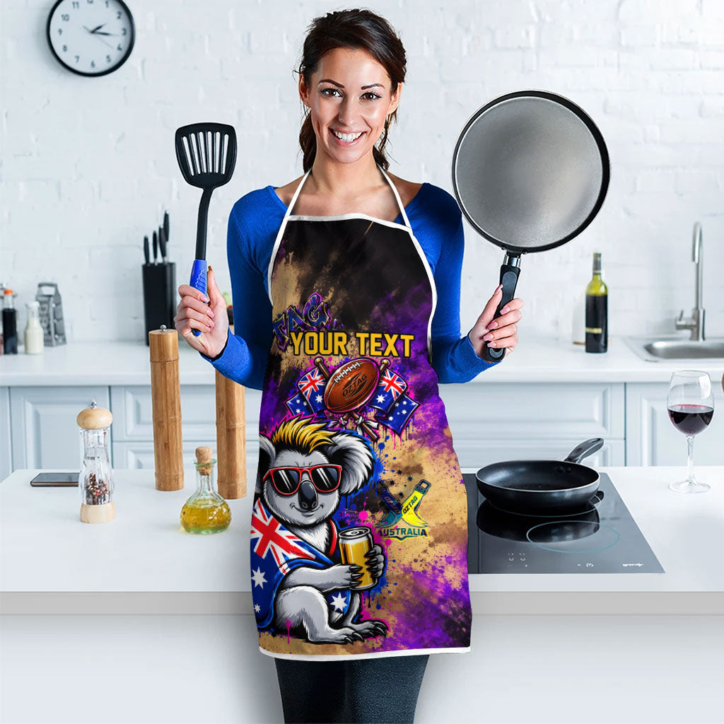 Personalised Australian Oztag Koala Mascot Apron Cool Koala Sunglasses Tie Dye Paint Splatter