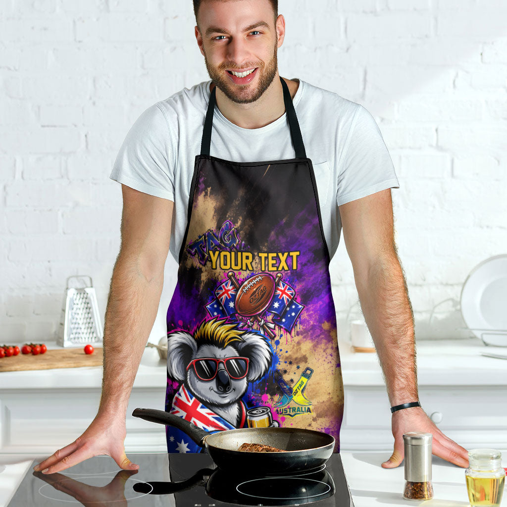 Personalised Australian Oztag Koala Mascot Apron Cool Koala Sunglasses Tie Dye Paint Splatter