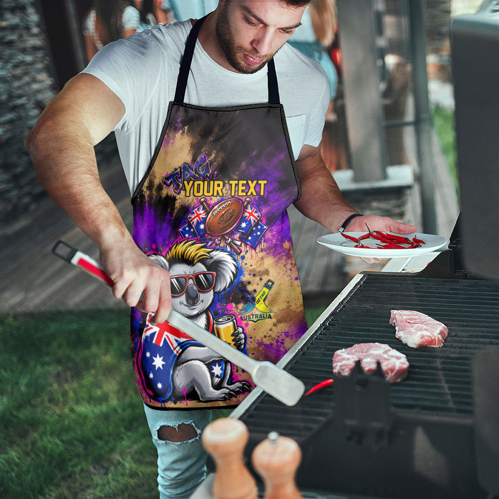 Personalised Australian Oztag Koala Mascot Apron Cool Koala Sunglasses Tie Dye Paint Splatter