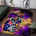 Personalised Australian Oztag Koala Mascot Area Rug Cool Koala Sunglasses Tie Dye Paint Splatter