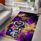 Personalised Australian Oztag Koala Mascot Area Rug Cool Koala Sunglasses Tie Dye Paint Splatter