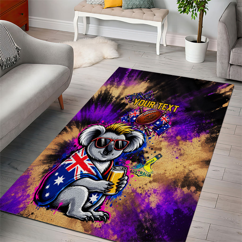 Personalised Australian Oztag Koala Mascot Area Rug Cool Koala Sunglasses Tie Dye Paint Splatter