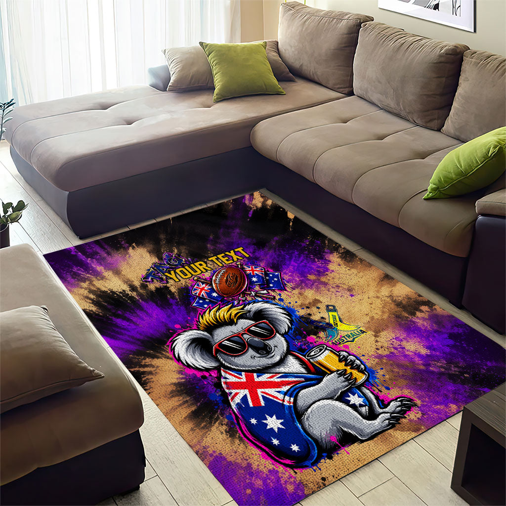 Personalised Australian Oztag Koala Mascot Area Rug Cool Koala Sunglasses Tie Dye Paint Splatter