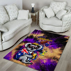 Personalised Australian Oztag Koala Mascot Area Rug Cool Koala Sunglasses Tie Dye Paint Splatter