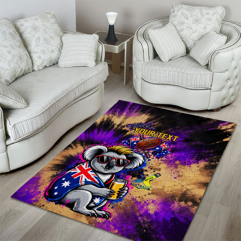 Personalised Australian Oztag Koala Mascot Area Rug Cool Koala Sunglasses Tie Dye Paint Splatter