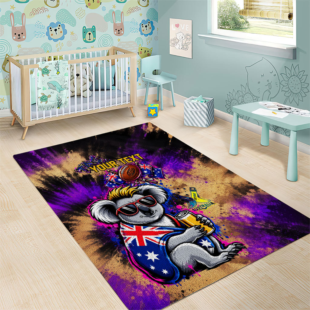 Personalised Australian Oztag Koala Mascot Area Rug Cool Koala Sunglasses Tie Dye Paint Splatter
