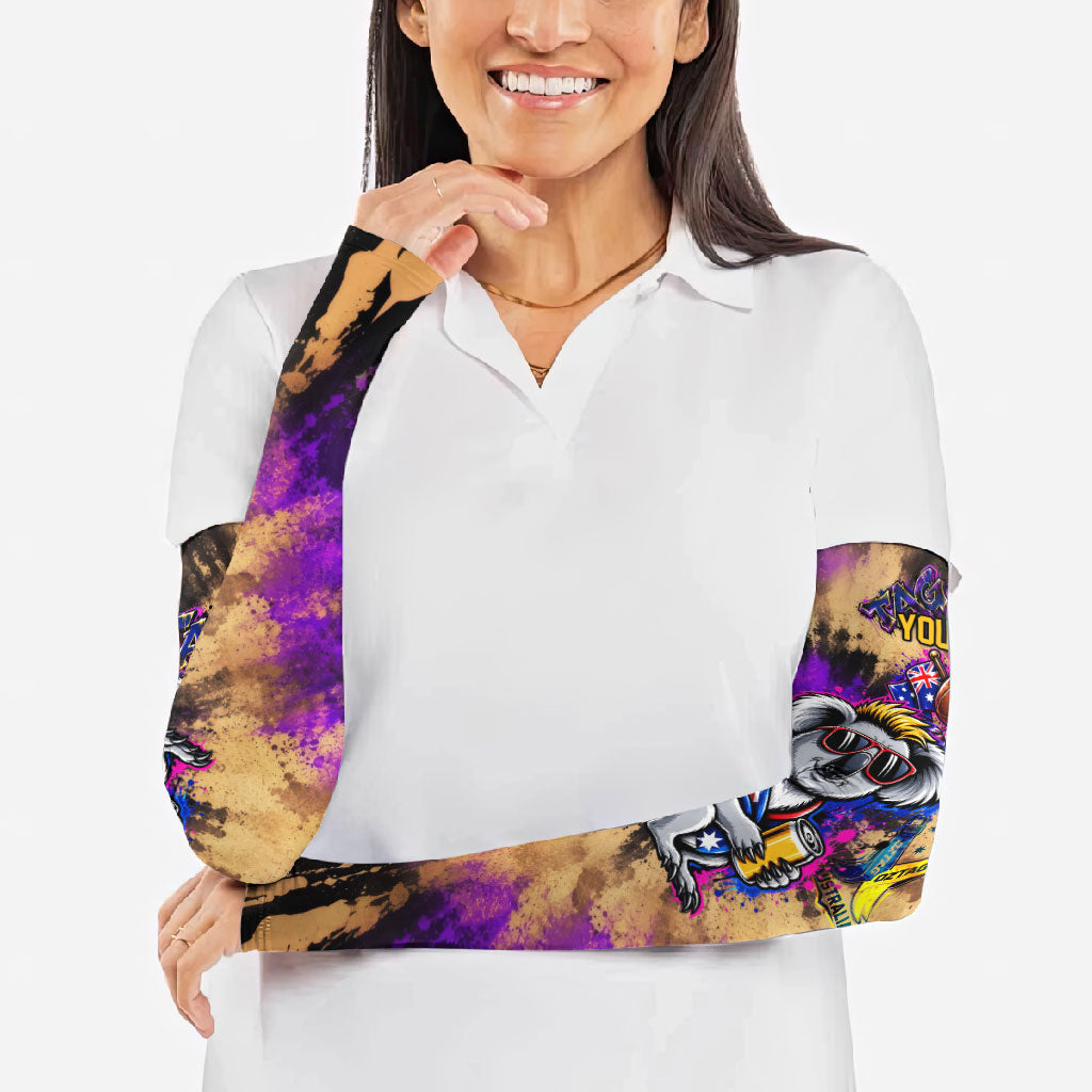 Personalised Australian Oztag Koala Mascot Arm Sleeves Cool Koala Sunglasses Tie Dye Paint Splatter